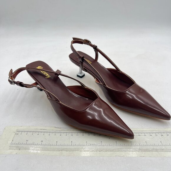 Wansseny Wine Slingback Kitten Heel Closed Toe Dressy Pumps Low Heel Sandals - Picture 3 of 7